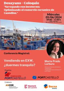 La Dra. Marta Prado Larburu, conferenciante en el Desayuno - Coloquio &quoNavegando con Incoterms: Optimizando el Comercio Cerámico&quo en Castellón