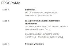 Marta Prado Larburu, Ph.D. y Ander Gorostiza dan una ponencia en el webinar &quoLa IA generativa aplicada al comercio internacional&quo, organizado por Cámara Valencia